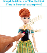 Mattel Toys Disney Frozen Anna syngende modedukke i ikonisk outfit synger "For første gang" fra Disney-filmen på engelsk, fransk, tysk, italiensk, JDL59