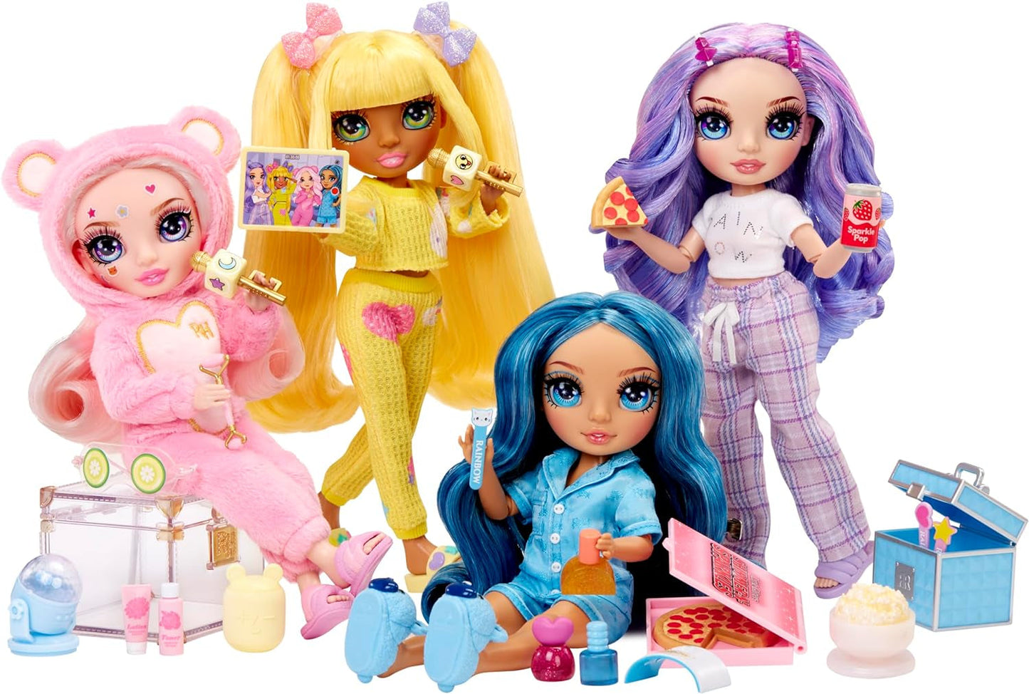 Rainbow High Junior High PJ Party Doll - Violet - 22 cm med blød jumpsuit, hjemmesko og legetilbehør - Børnelegetøj - Ideel til 4-12 år