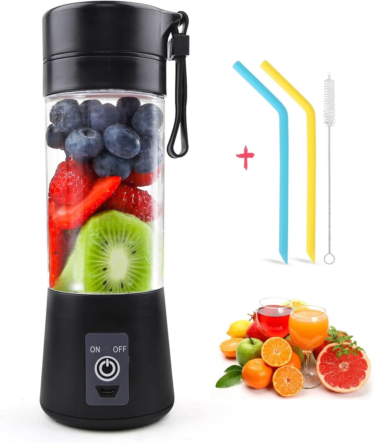Mixer Smoothie Maker Tragbarer Entefter: 380Ml Standmixer Persönlicher Shaker Proteinshake Mit 6 Edelstahlmesser Tragbar-Bpa-Freie Mit Usb-Mixbecher Für Shakes,Saftoutdoor,Schwarz Bucatarie Naty Shop