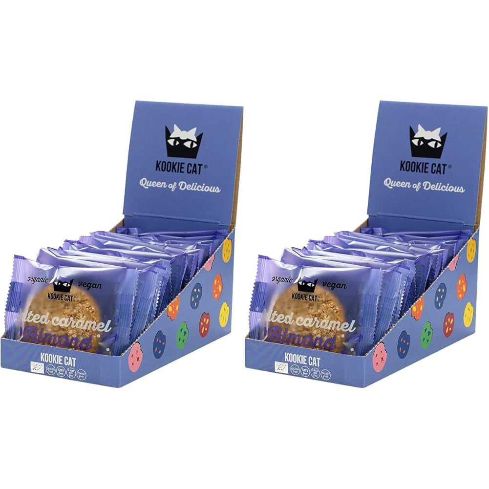 Veganske saltede karamelmandelkager - individuelt indpakket glutenfri sojafri økologisk mandelhavre - 12 x 50 g multipak (pakke med 2)