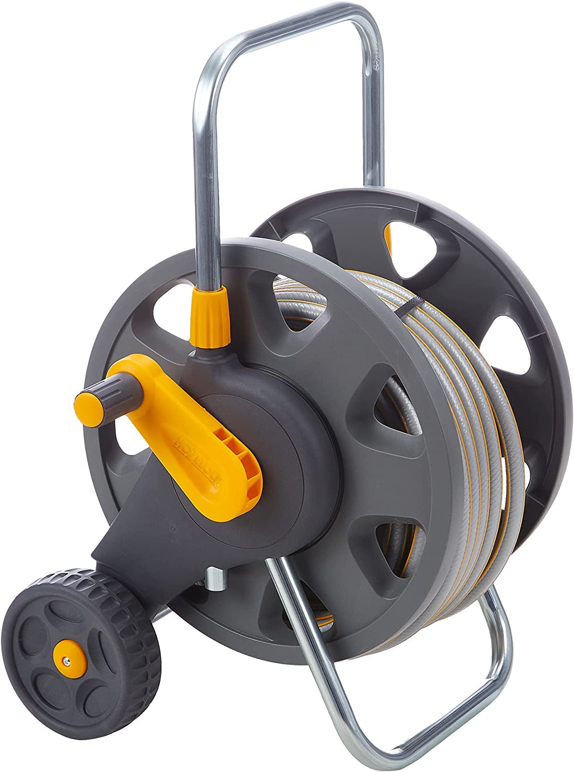 HOZELOCK - Slangeopruller Plus 50 M (Ø 12,5 mm) samlet: Max kapacitet 60 m, stabil og robust til almindelig brug, samlet med 50 m slange, 1 sprøjtedyse + stik [2435R0000]