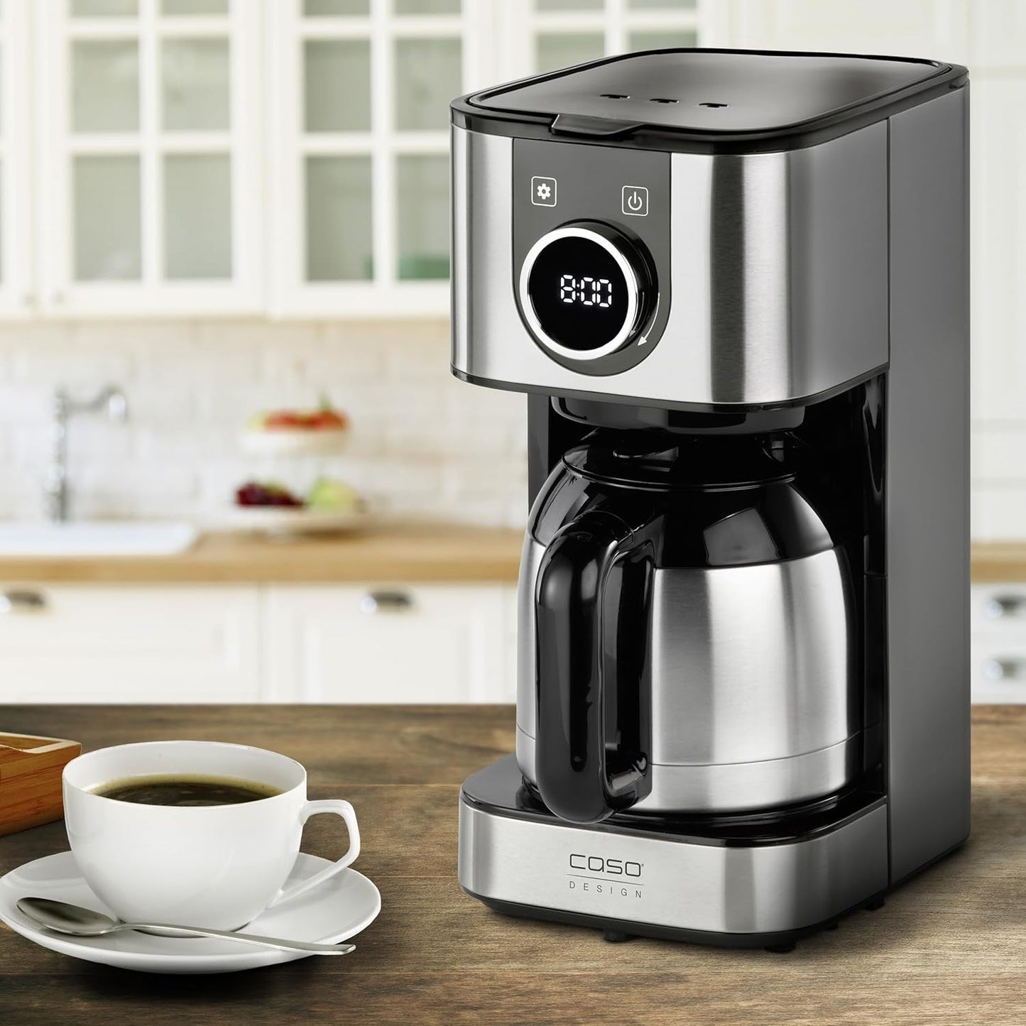 CASO Selection C 10 Thermo Design kaffemaskine – Rustfrit stålhus, 1,2 l isotermisk karaffel (10 kopper), berøringsknapper og timer, Aroma PLUS funktion, permanent filter, anti-dryp filter