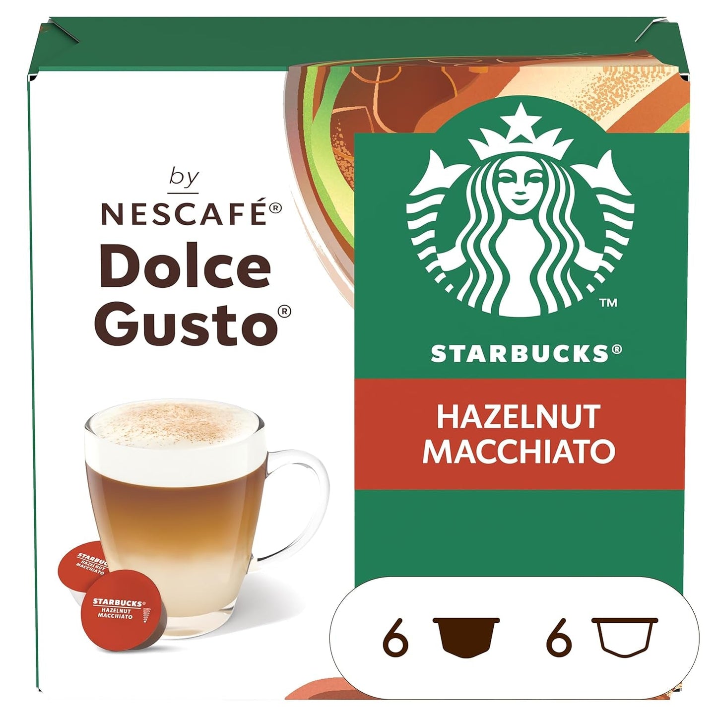 STARBUCKS Hasselnut Macchiato af Nescafé Dolce Gusto, Dunkle Röstung, Kaffeekapseln 6 x 12 (72 Kapseln)