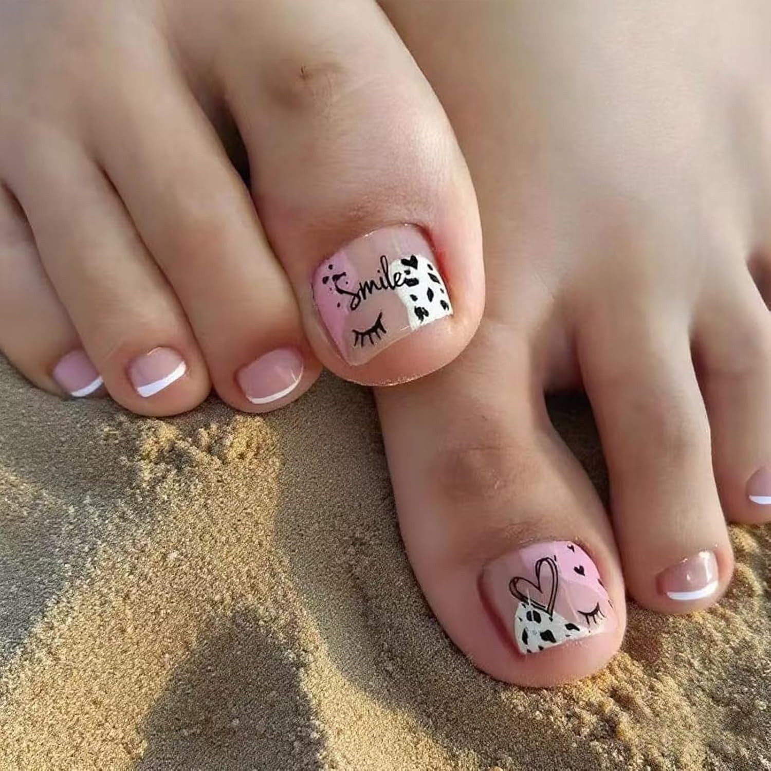 Selvklæbende kunstige neglesæt - franske falske negle - 24 stykker Kort firkantet design Hvid Pink Gradient Kunstige Negle Ballerina Manicure (Kort Pink Gradient)