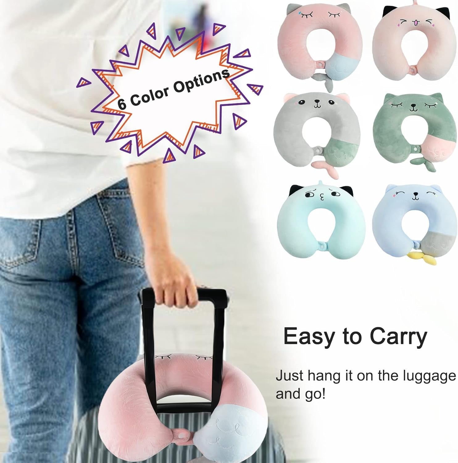 Nakkepude Børne Nakkepude til Fly Bil Tog Rejser Voksen Memory Foam Rejsepude Sødt dyremønster U-form Pude Aftageligt betræk (Pink2) Cervikale ortopædiske puder Naty Shop