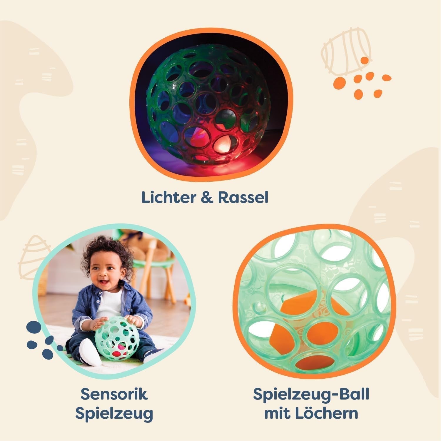 B. legetøj Babylegetøj Babylegetøj motorisk legetøj med lys - babylegetøj til nyfødte, piger og drenge fra 0 måneder, PVC fri Bebe Toys Naty Shop