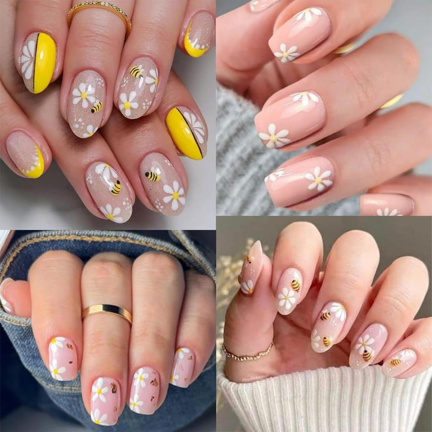 3 Stück Nagelsticker Set-Selbstklebende Nagelfolie Mit Blumen- Und Bienenmotifen-Nail Art Sticker For Kreatives Nageldesign-Nageltattoos Und Zubehör