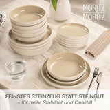 Moritz & Moritz CAVO stel i stentøj til 12 personer, 36 stykker - Moderne bordservice i sandfarve - Letpleje kombinationssæt med tallerkener og skåle - Kaffeservice