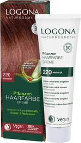 LOGONA Natural Cosmetics Plant Hårfarve Creme 240 Nougat Brun, Naturlig Henna Brun Hårfarve Creme, Brune toner Farve Creme, Mørk hårfarve, 150 ml Naty Shop Hårfarve 220 Vinrød [Titian]