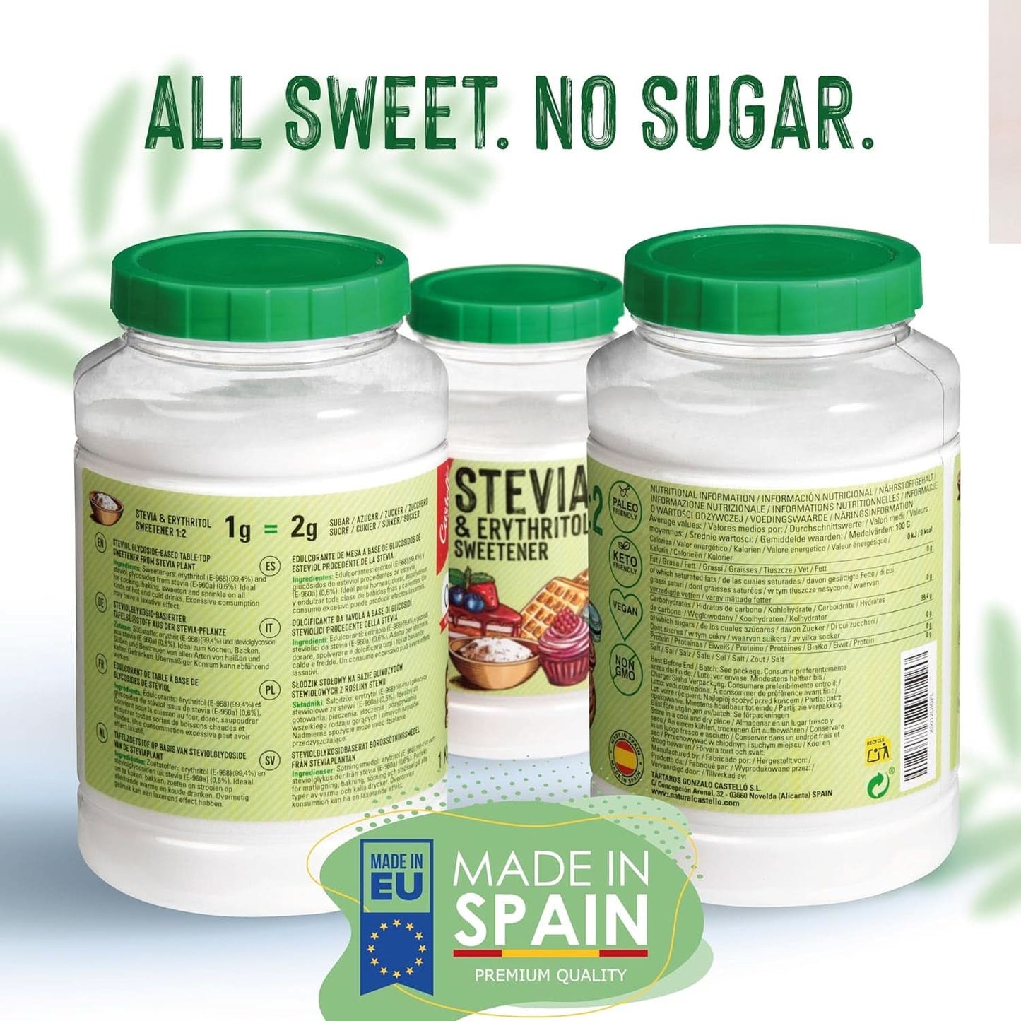 Stevia + Erythritol 1:2 sødemiddel, 1G = 2G sukker, 1 kg sødemidler Naty Shop