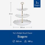 Villeroy & Boch Toys Delight Royal Classic hylde, dekorativt udstillingsstander i flere niveauer til småkager, kager og små kagestykker, premium porcelæn, hvid