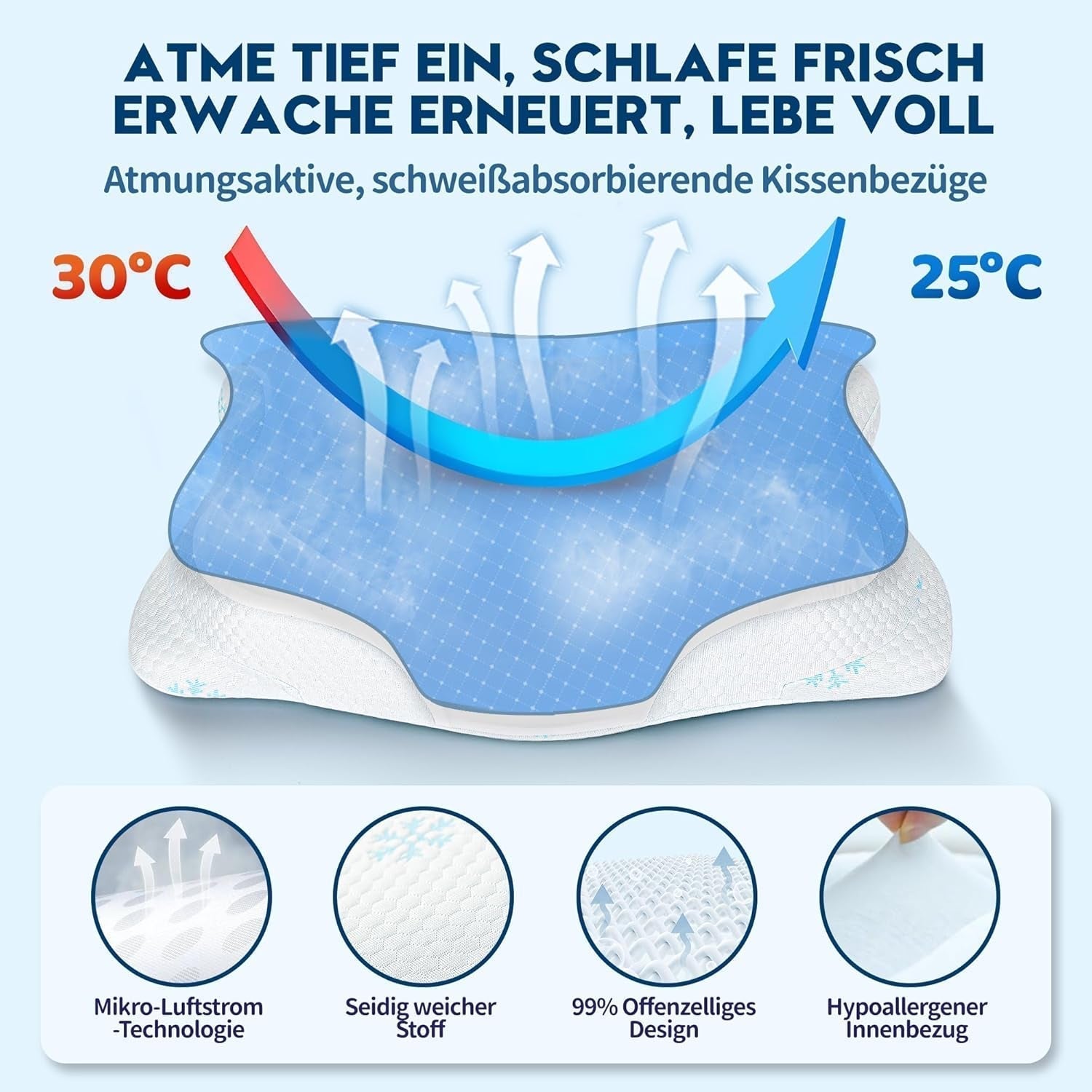 Cloudétoile Nakkepude Memory Foam Pude - 2 i 1 Ergonomisk ortopædisk pude Visco Foam Pude Side Sleeper Nakkestøtte Pude Højdejusterbar Memory Foam Pude Hvid 64X38X12cm Cervikal ortopædiske puder Naty Shop