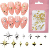 120 stk Guld-Sølv Stjerne Nail Charms Star Y2K Nails Metal Star Nail Charms Blandede størrelser Negleskruer Star Nail Design Nail Art 3D Star Charms Negledekoration Negle Charms Negletilbehør