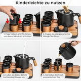 MIAMIO - Japansk/kinesisk tesæt 6 x 100 ml / Asiatisk tekande 620 ml med teinfuser, traditionelt japansk tekandesæt til teelskere/mænd/kvinder (sort)