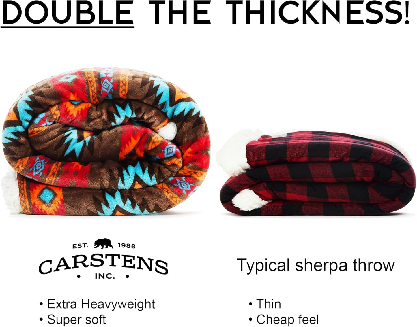 CARSTENS, INC. Wrangler Ultra Premium tæppetæppe, superblødt, sherpa-fleece, overdimensioneret, 137,2 X 172,7 Cm, Southwest Horizon senge og tæpper Carstens, Inc.
