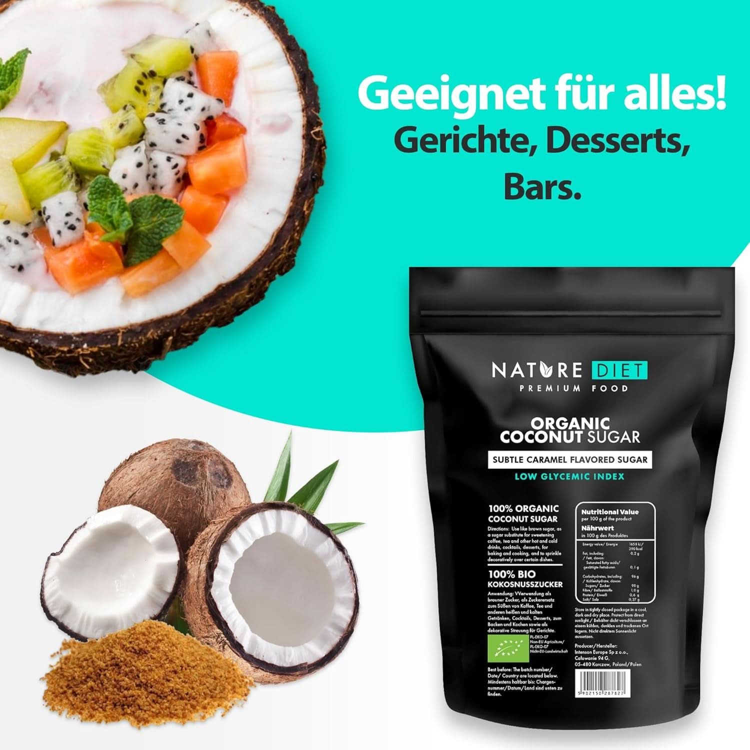 Økologisk kokossukker, karamelsmag, 1,5 kg sødemidler Naty Shop