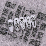 JMEOWIO 3D Nagelsticker Schwarz Weiß Blume Nail Art Sticker Selbstklebend Nagelaufkleber 5D Stereoskopisk Blumen Dekoration Nageldesign Zubehör 4 Blatt