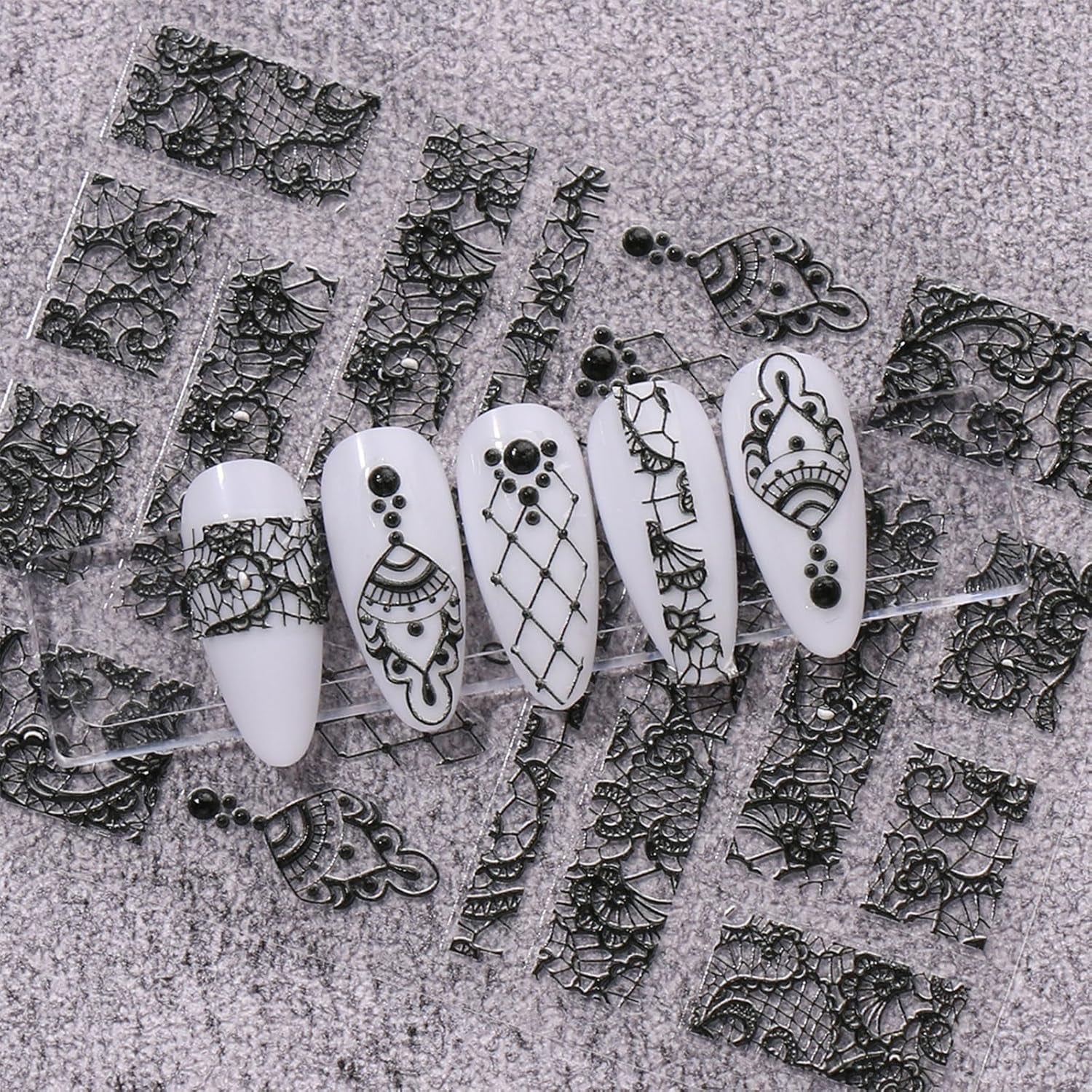 JMEOWIO 3D Nagelsticker Schwarz Weiß Blume Nail Art Sticker Selbstklebend Nagelaufkleber 5D Stereoskopisk Blumen Dekoration Nageldesign Zubehör 4 Blatt