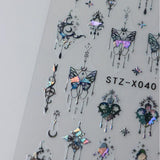 3D Metallic Schwarz Schmetterling Nagelsticker - Laser Pink Aurora Nagelaufkleber - Punk Butterfly Nail Art Stickers - Sølv Nail Sticker - Nageldesign Tilbehør