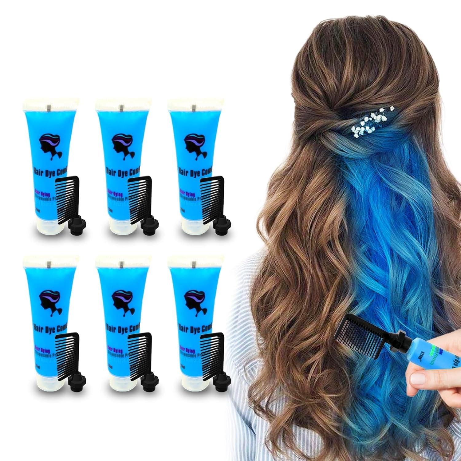 Byhoo 6PCS Midlertidig hårfarve til sort hår, hårkridt, vaskbar hårfarve, gaveidé til piger, fødselsdagsgave til teenagere. Naty Shop 04 hårfarve