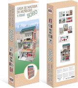 Soho-Madera design 3-etagers dukkehus med 8 møbler, størrelse 120 X 33 X 75 cm (913D00181) Naty Shop Dukkehuse
