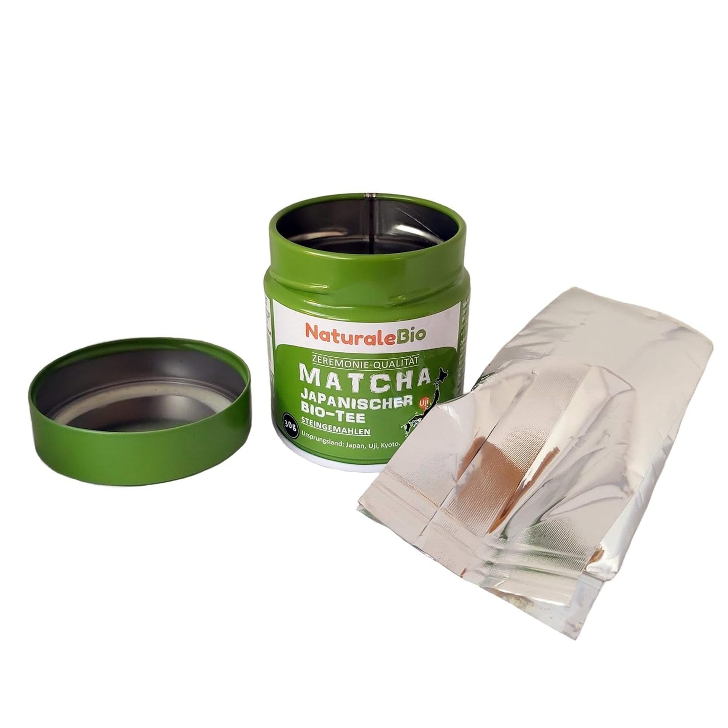 Naturalebio Ceremonial Grade Matcha Tea Powder Original grøn te fra Japan. Ceremoniel klasse Matcha grøn te-pulver lavet i Uji, Kyoto. Ideel til at drikke, lave mad og latte. Æske á 30 g.