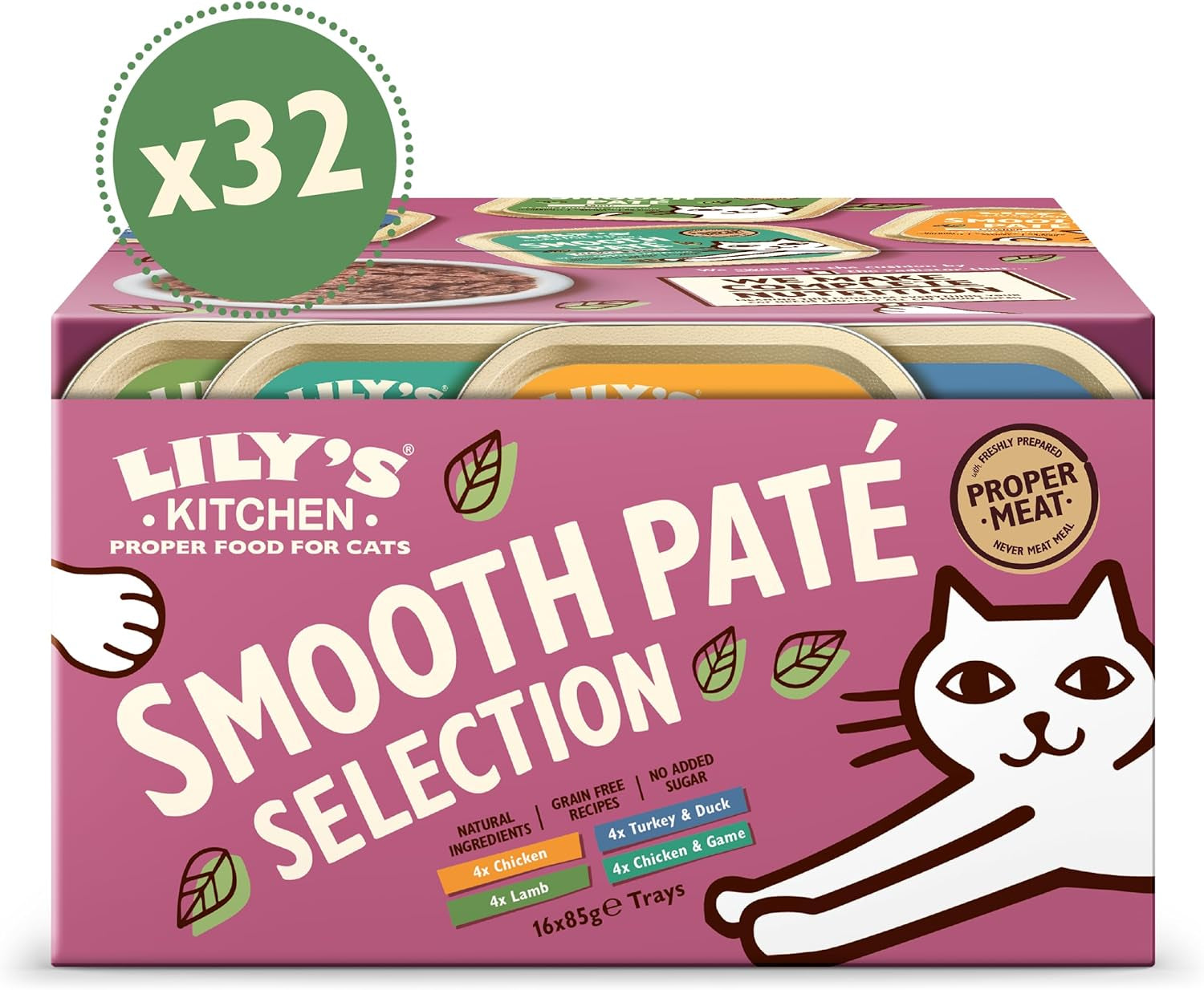 Lily's Kitchen Naturligt vådt mørt kattefoder til voksne katte, bakker, kornfri opskrifter, sortiment (32 bakker x 85g)