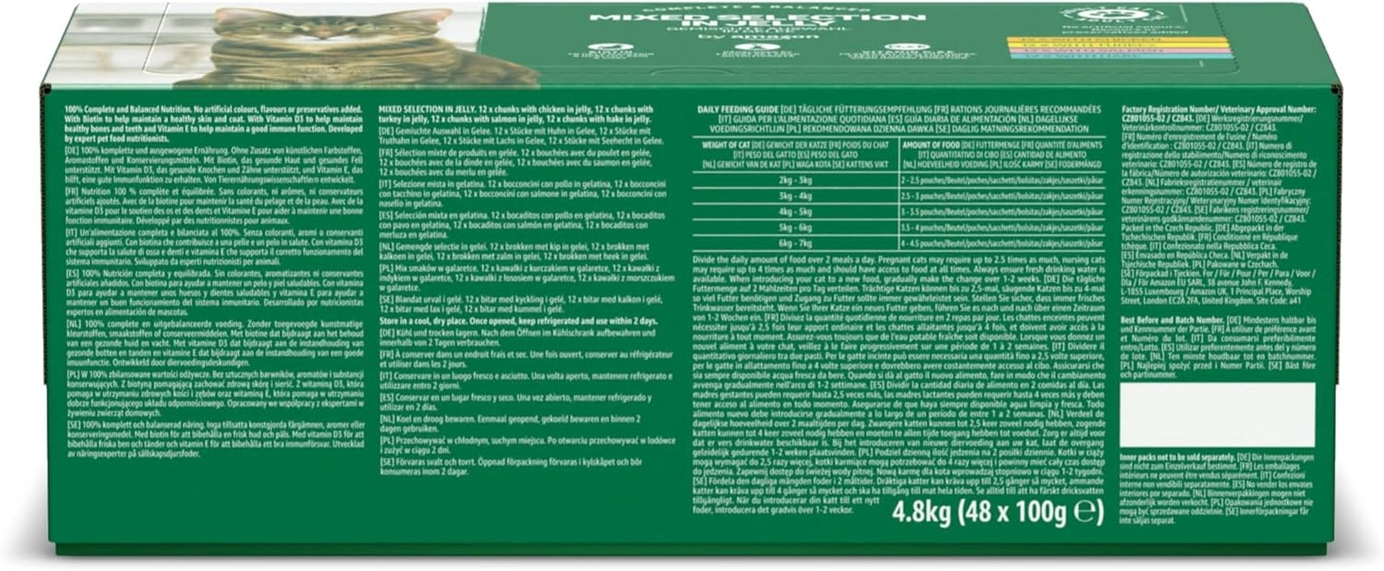 Amazon kornfri våd kattefoder til voksne katte Blandet udvalg i gelé 4,8 kg (48 pakker á 100 g hver)
