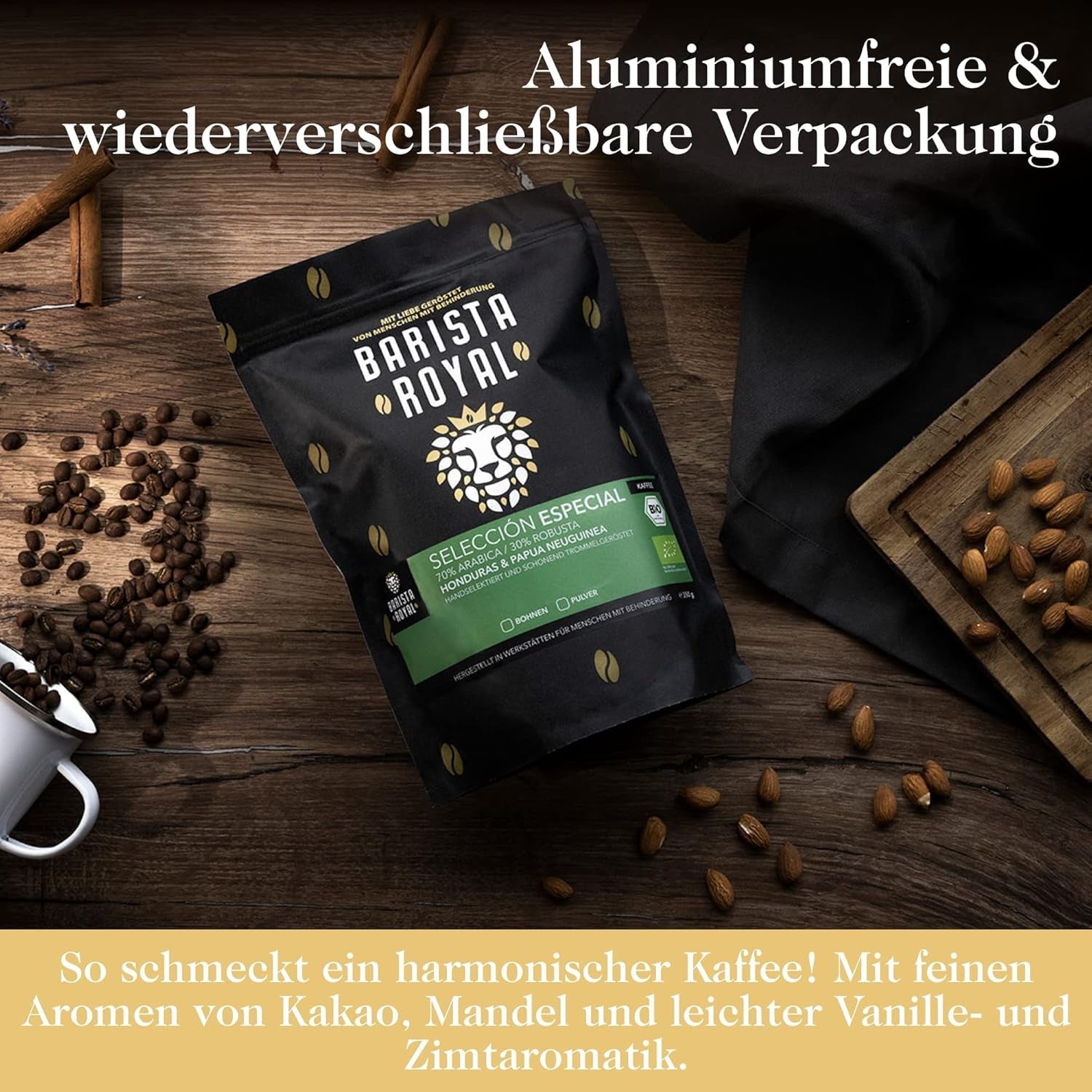 BARISTA ROYAL Bio Kaffeebohnen 1kg "Special Selection" | Frische Kaffeebohnen direkte handel | 70% Arabica, 30% Robusta Kaffee ganze Bohnen | Ideel til fuldautomatiske og filtermaskiner