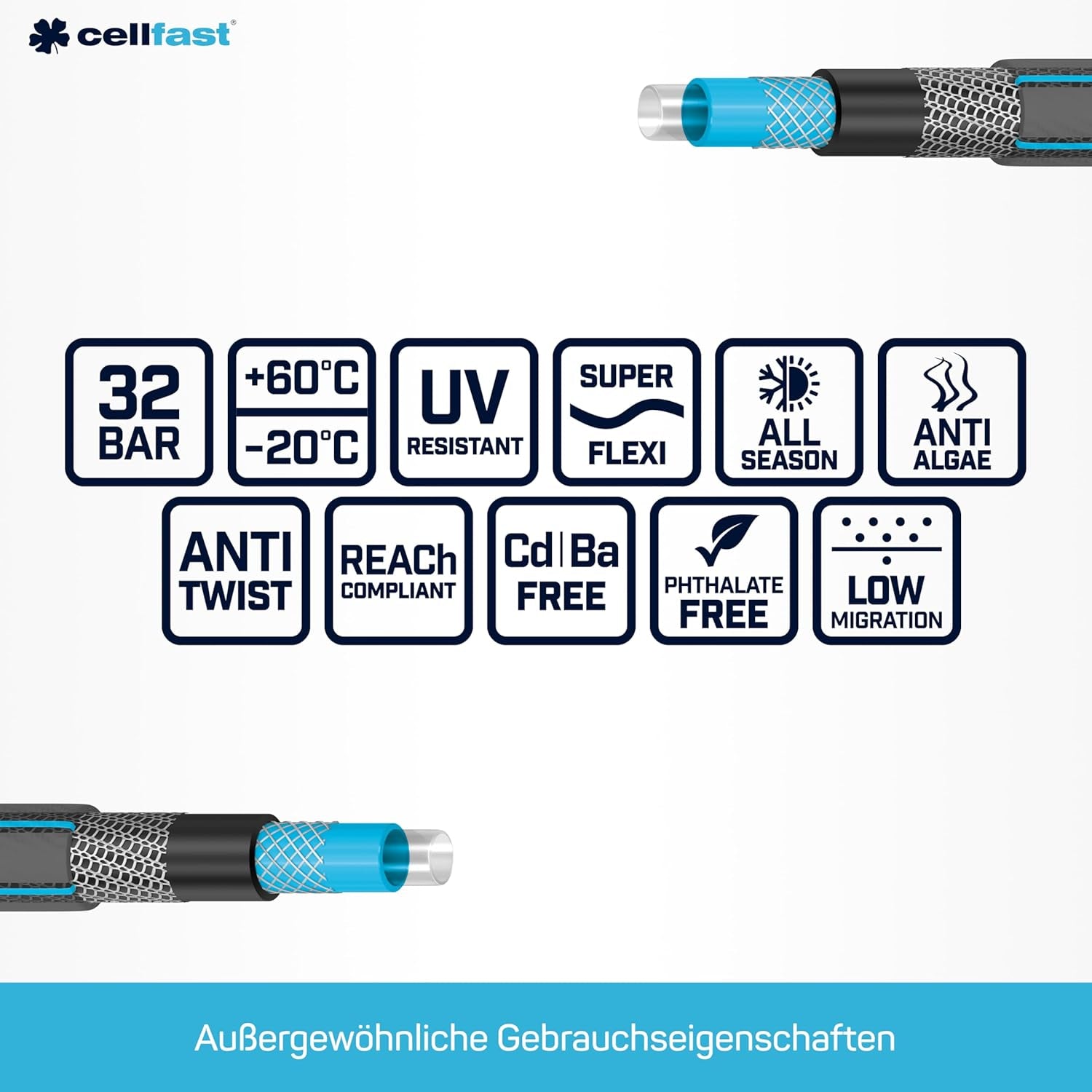 CELLFAST Haveslange 6-lags vandslange Dobbelt flettet stof vandingsslange UV-bestandig anti-alge fleksibel slange 32 bar 1 tommer 25 meter hobby