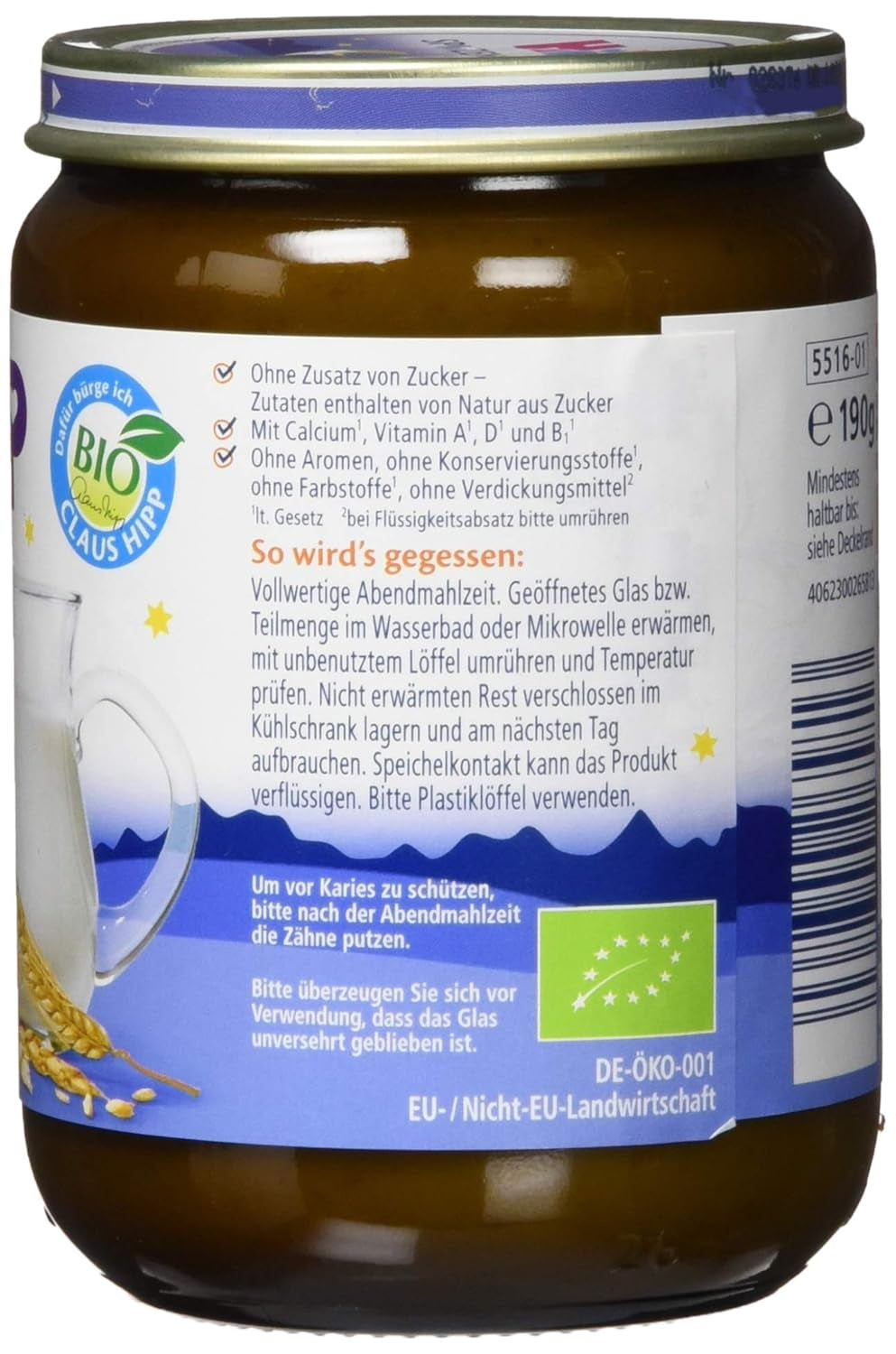 HiPP Organic Good Night med 7 korn (6 x 190g), babymad fra 6 måneder, uden tilsat sukker, meget mættende, bedste økologiske kvalitet