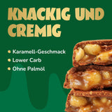 Karamel- og hasselnøddechokoladebarer forude | 12 chokoladebarer x 35 g uden tilsat sukker | 1,9 g sukker pr. bar | Sprød hasselnød og karamel smag | Low Carb slik | Ingen palmeolie