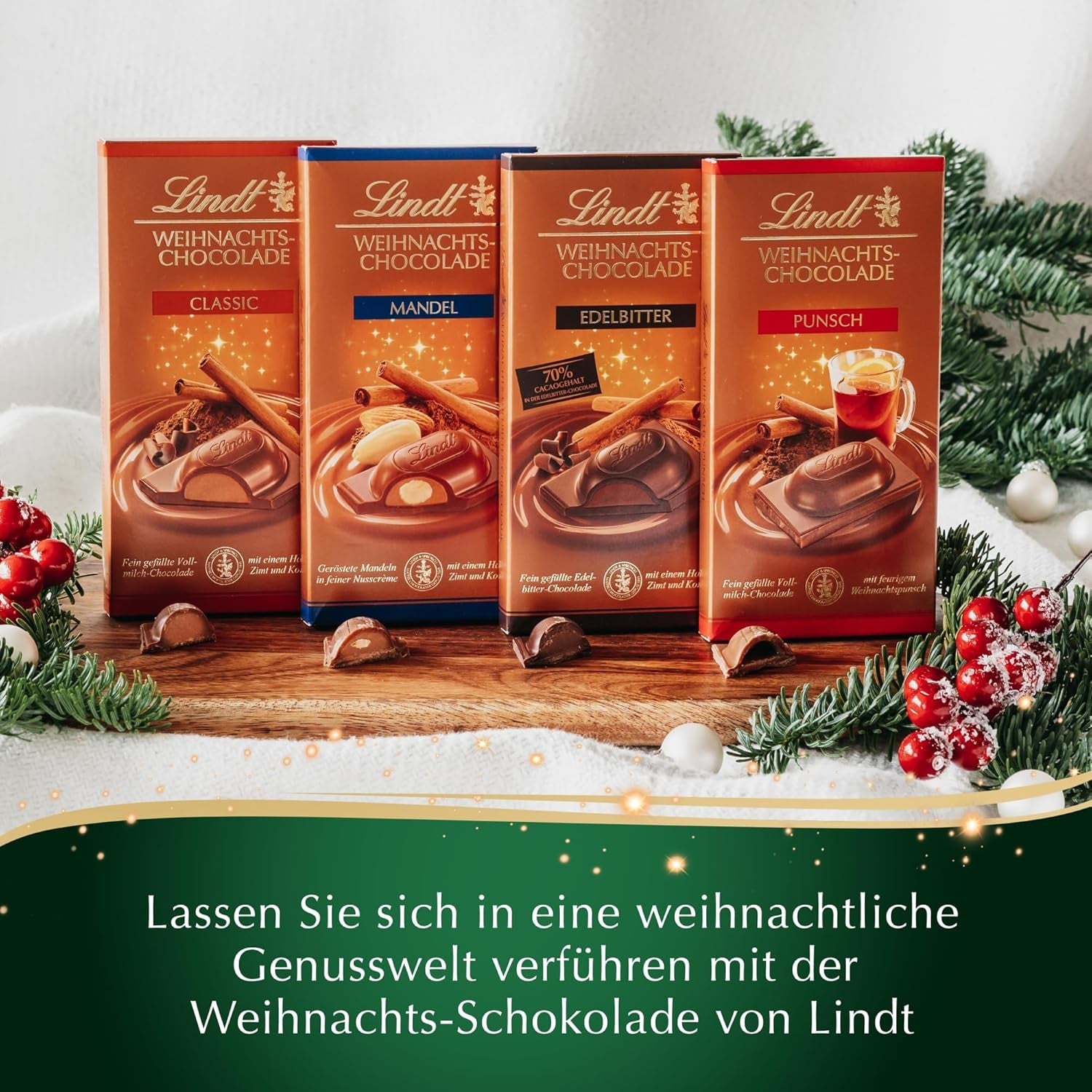 Lindt julemandelchokoladebar | 100 g | Mandler i valnøddecreme overtrukket med den fineste mælkechokolade | julechokoladegave