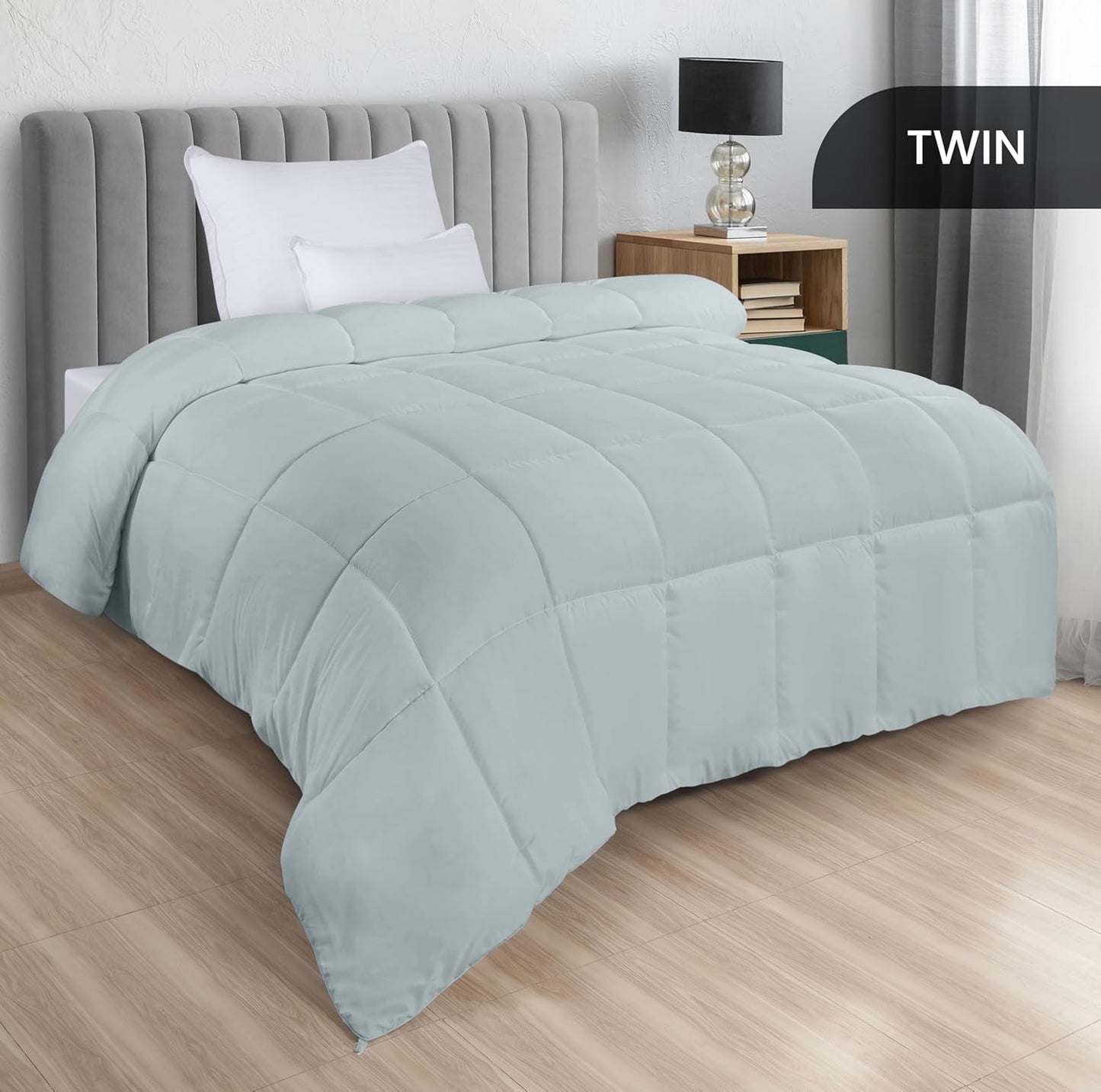 Utopia Sengetøj Helsæson Dyne 250g/m² Plys silikoniseret fiberfyld Dobbeltseng syet i æske (dobbeltseng XL lysegrå) Naty Shop dyner og dyner
