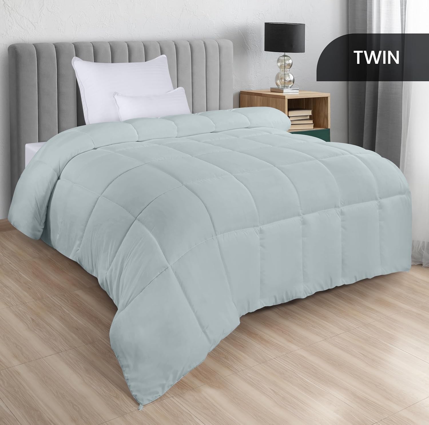 Utopia Sengetøj Helsæson Dyne 250g/m² Plys silikoniseret fiberfyld Dobbeltseng syet i æske (dobbeltseng XL lysegrå) Naty Shop dyner og dyner