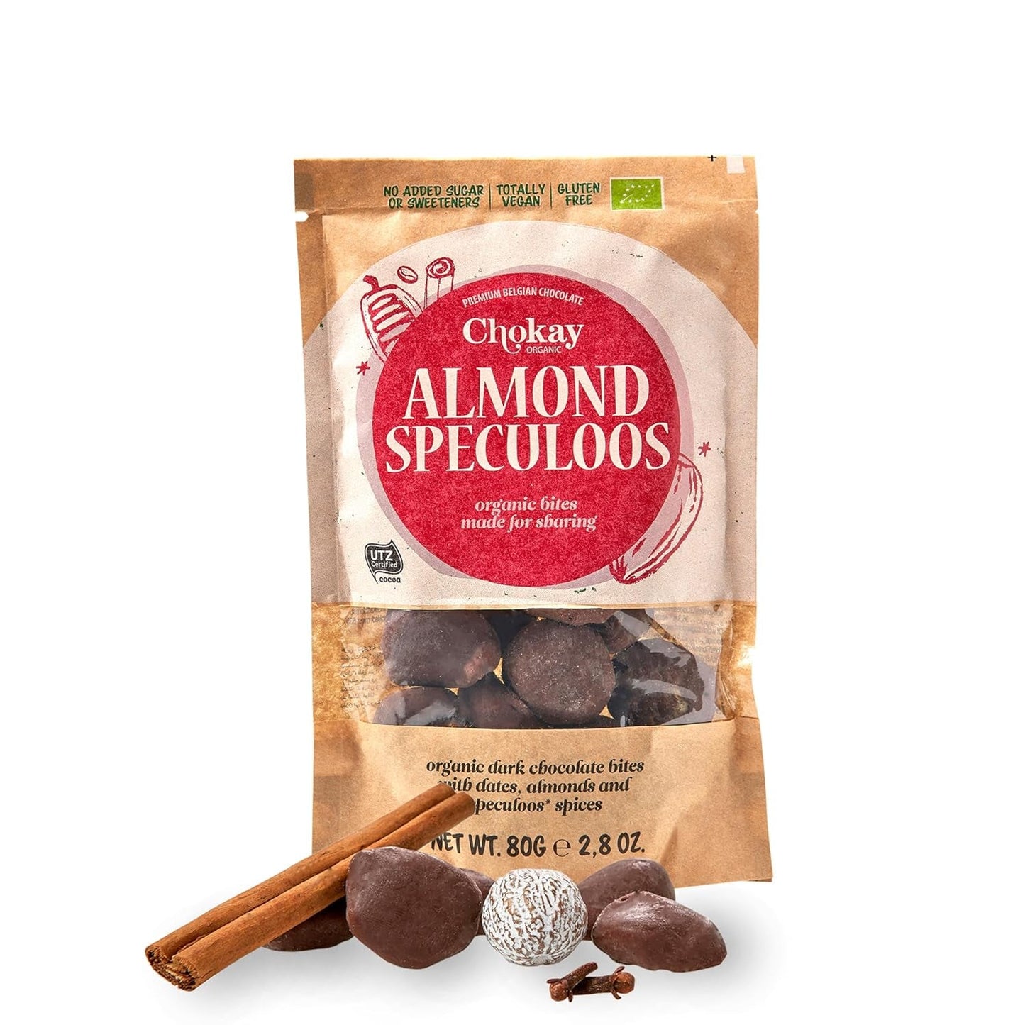Økologiske bid - Kanelmandler og mørke belgiske chokolademandler / Ingen tilsat sukker, ingen sødemidler / Vegansk og fair trade / 1 x 85g