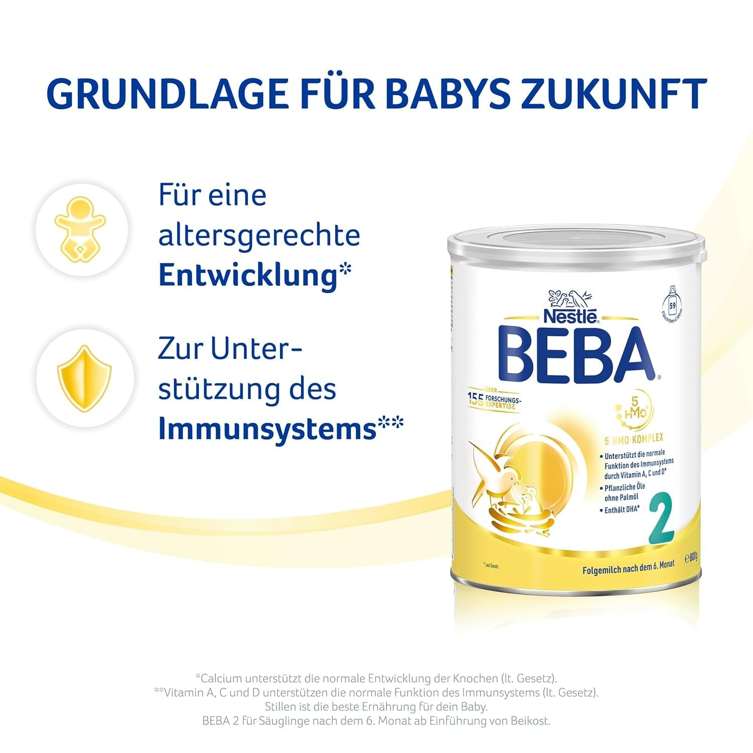 BEBA 2 - Tilskudsmælk efter 6 måneder, med 5 HMO-komplekser, alderssvarende proteinindhold, laktosefri, palmeoliefri, fiskeoliefri, babymad, babymælkpulver, 3 stk. (3 x 800 g)