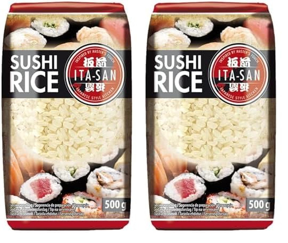 ITA-SAN Sushi-ris, rundkornet, topkvalitet, 100 % ren variant, hurtig og nem tilberedning, vegansk, halal, glutenfri (1 x 500 g)