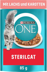 PURINA ONE STERILCAT våd kattefoder, møre stykker i sauce til steriliserede katte, med laks, pakke med 26 stk (26 x 85g)