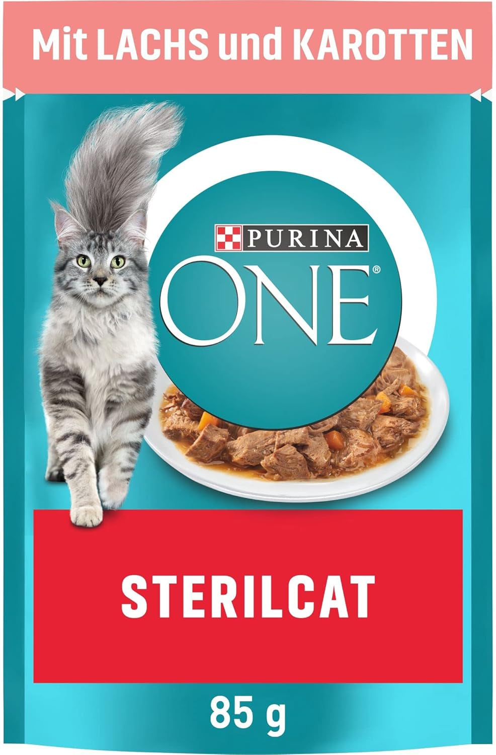PURINA ONE STERILCAT våd kattefoder, møre stykker i sauce til steriliserede katte, med laks, pakke med 26 stk (26 x 85g)