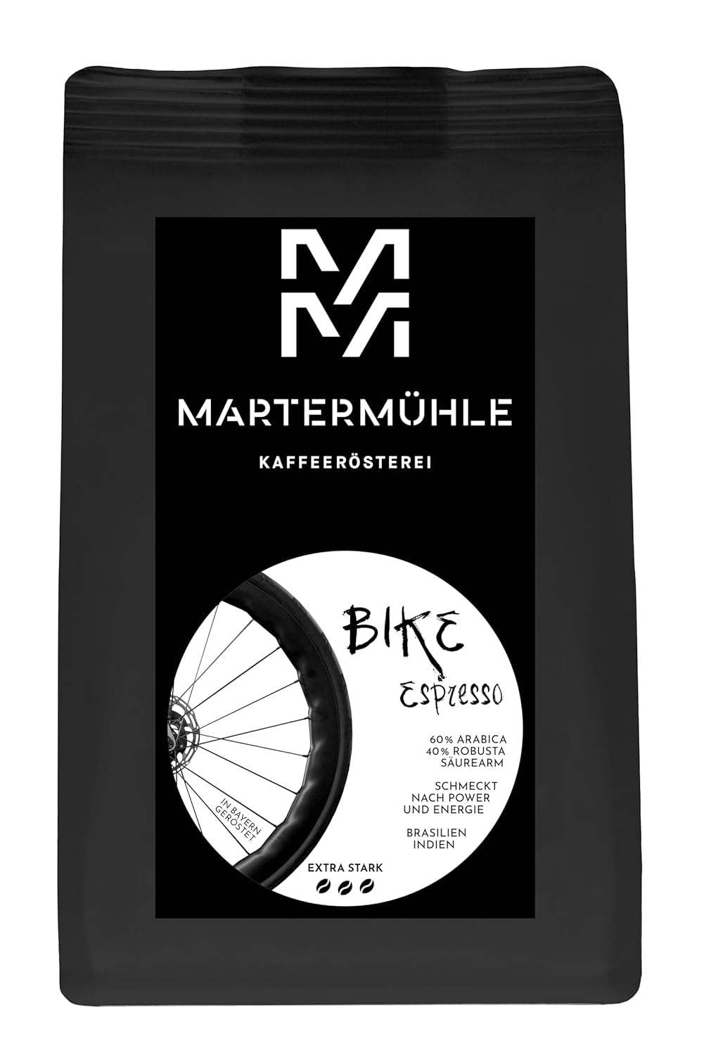 Espressobønner Martermühle Bike 500g Stærk | Arabica/Robusta | Smag: Macadamianødder, mælkechokolade | Let ristede hele espressobønner, lav syre
