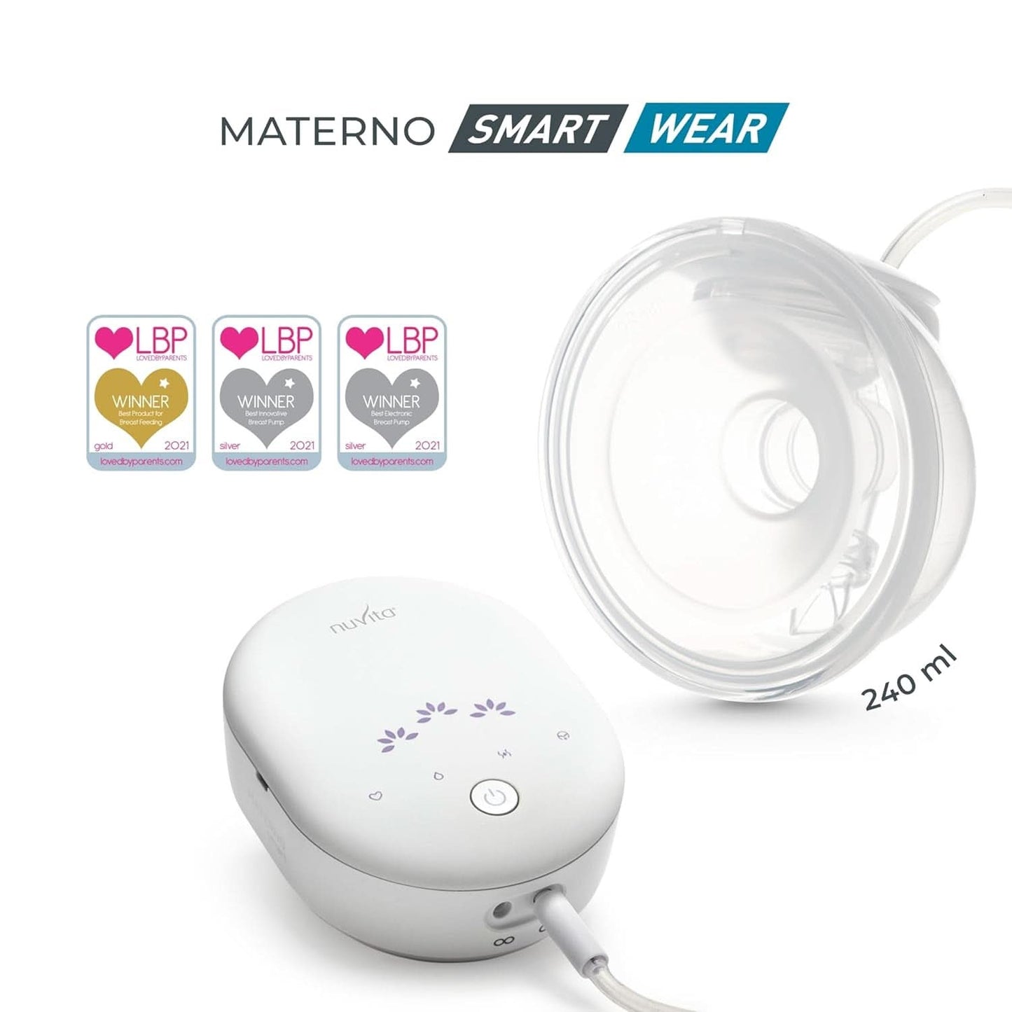 Nuvita Materno Smart Wear 1287W - Håndfri bærbar elektrisk brystpumpe - 3-faset teknologi, tilpasselig, bærbar, dobbelt brystpumpe konverteringssæt tilgængeligt Tilbehør Mad og amning Bebe Naty Shop