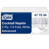 Tork Cocktail hvide servietter, 1/4-fold, 2-lags, 24 cm × 24 cm, 200 servietter, 477534
