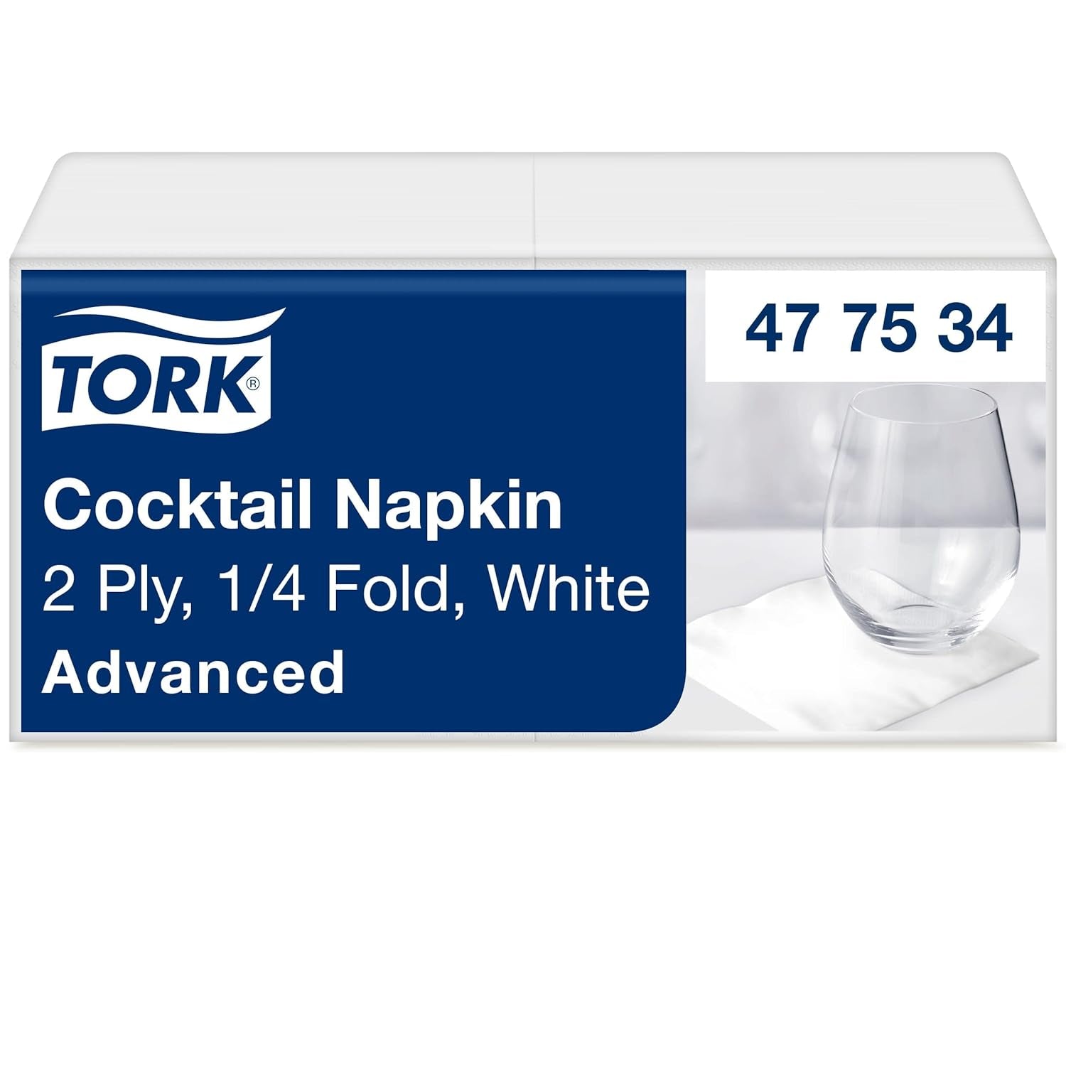 Tork Cocktail hvide servietter, 1/4-fold, 2-lags, 24 cm × 24 cm, 200 servietter, 477534