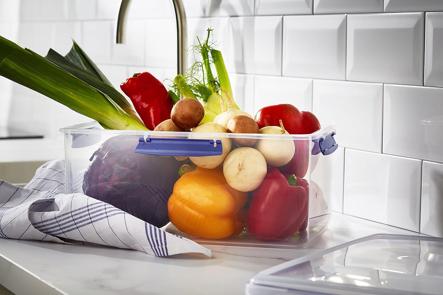Krukke til madopbevaring KLIP IT System | 9,67 l | stabelbar og lufttæt opbevaringskrukke med låg, velegnet til køle/fryseskab | BPA-fri plast | blå klip | 1 stk (pakke med 4) Naty Shop madopbevaringsbokse