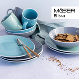 MÄSER 931844 Elissa-serien moderne servicesæt til 6, blå med hvid kant, 24-delt kombinationssæt, keramik