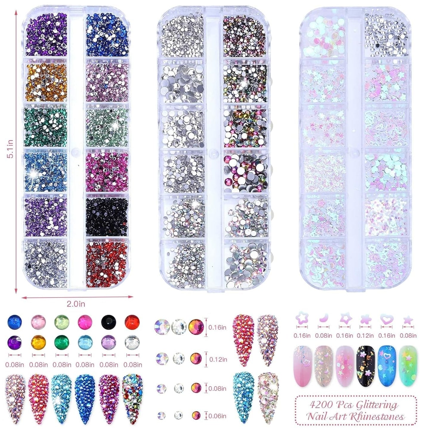 4200 Stück Strasssteine ​​​​Für Nägel, Nagelglitzer, Pailletten, Nagelaufkleber Mit Kristallen, Nagel-Edelsteinen, Diamanten Für Nagelkunst, Einschließlich Wachsstift Für Strasssteine ​​Und Strass-Picker