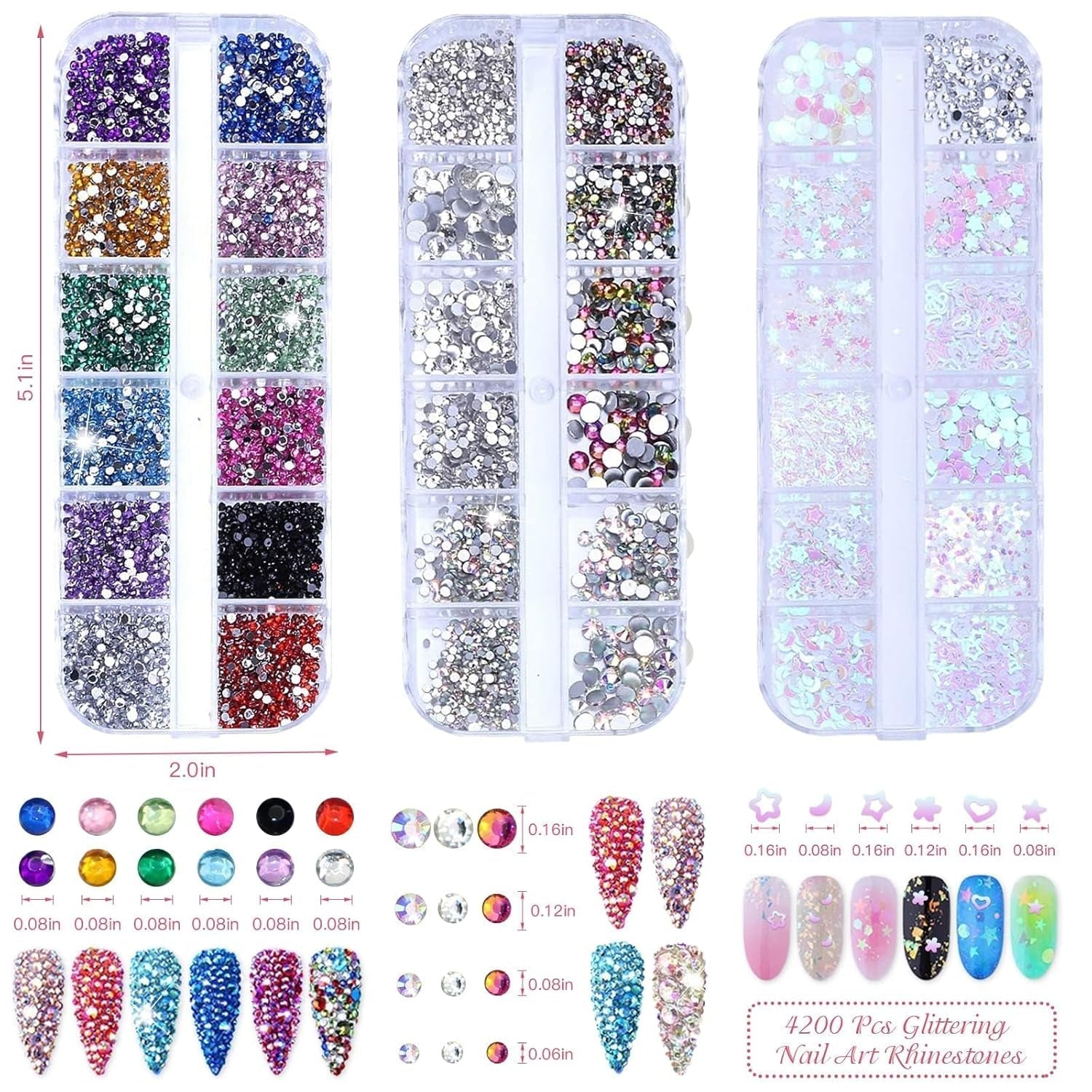 4200 Stück Strasssteine ​​​​Für Nägel, Nagelglitzer, Pailletten, Nagelaufkleber Mit Kristallen, Nagel-Edelsteinen, Diamanten Für Nagelkunst, Einschließlich Wachsstift Für Strasssteine ​​Und Strass-Picker