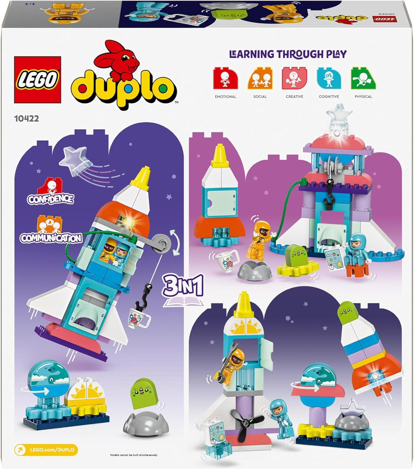 LEGO DUPLO 3-i-1 rumfærge Masser af Adventure Space Sæt Raket Legetøj til Børn Byggevidenskab Legetøj Tidlig udvikling Motoriske færdigheder Gave til 3-årige 10422 Byggesæt Beuche den LEGO-Store