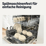 Amazon Basics glaseret stentøjsstel, 18 stykker, 6 komplette sæt, Tåler opvaskemaskine, elfenben